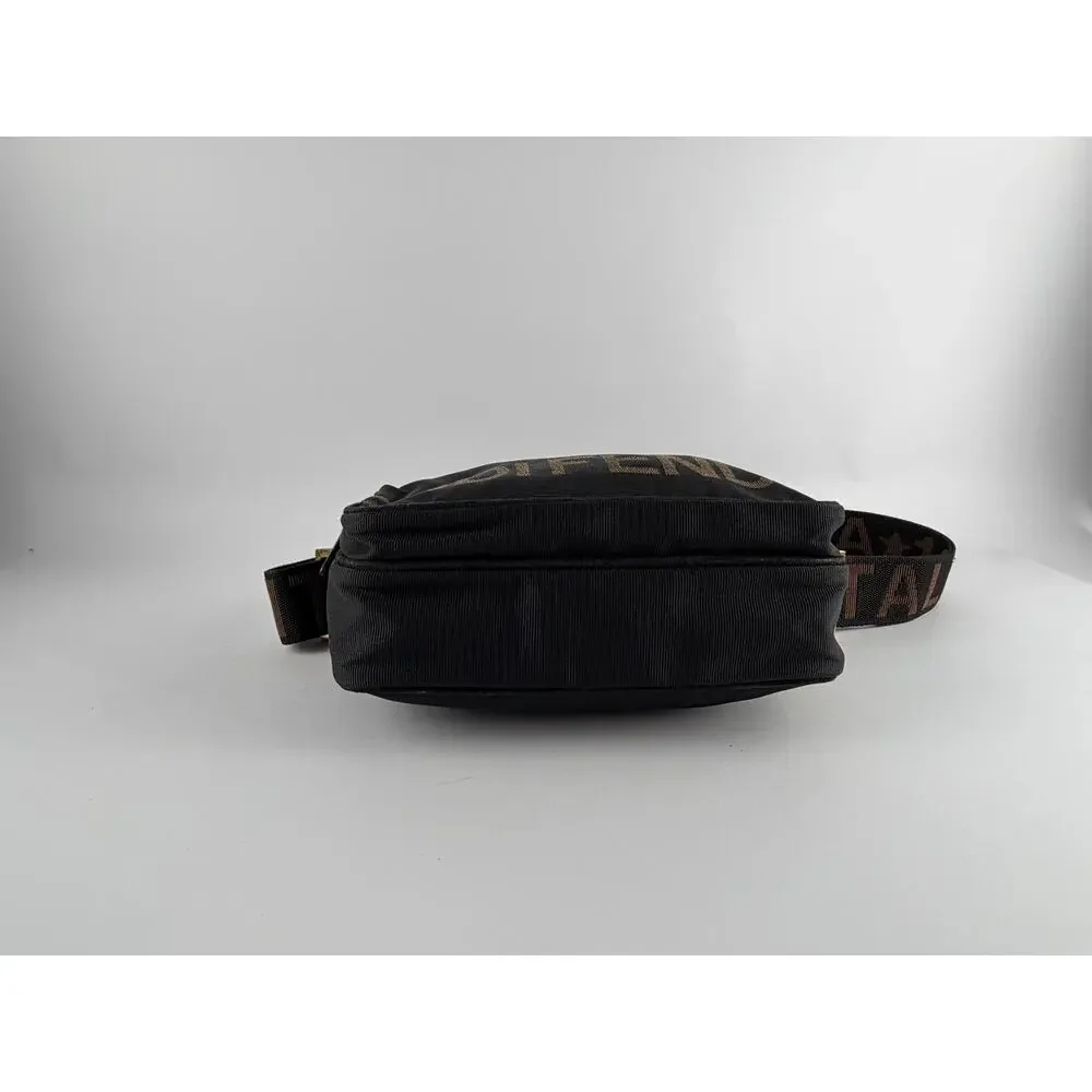 Fendi Vintage Logo Nylon Camera Bag Black Brown Crossbody Gold Hardware 90s